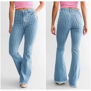 Cello High Rise Pinstripe Flare Jeans Size 00/0 Bell Bottom Raw Hem Retro Y2K